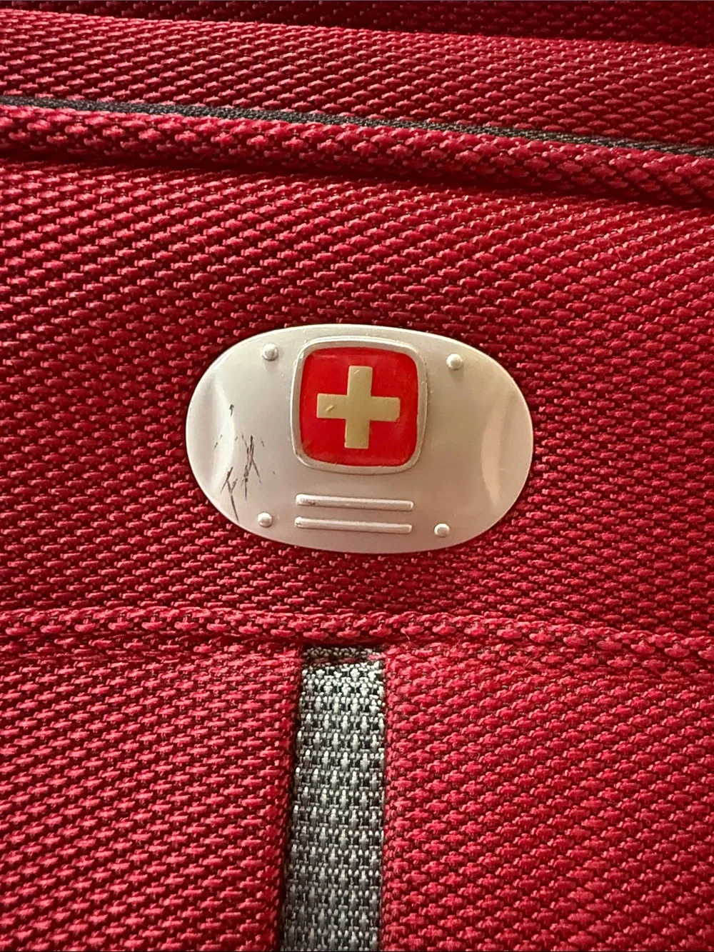 Swiss alps Red Travel Suitcase with Front Pocket and Black Handles